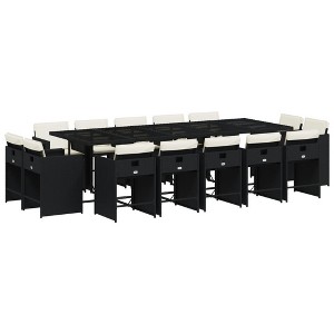 vidaXL 15 Piece Patio/Outdoor/Garden Dining Set – Black Poly Rattan with Cushions – Rectangular Tempered Glass Table - 1 of 4