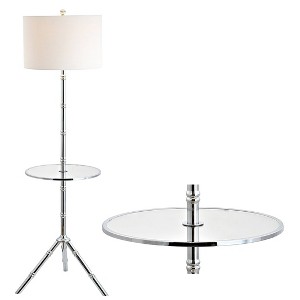JONATHAN Y 62 Metal Hall End Table Floor Lamp Includes LED Light Bulb Chrome Linen Shade