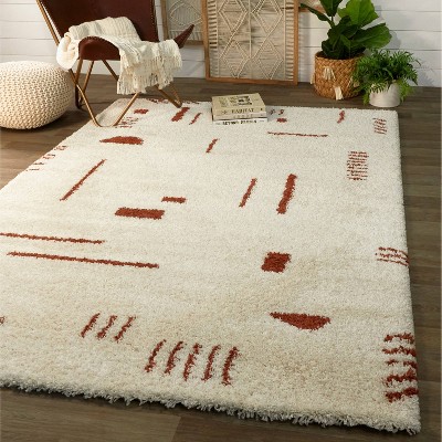 Kids' Geometric Shag Rust & White 5'3" x 7' Area Rug