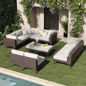 LayinSun Wicker Rattan Patio Furniture Set, Deep Seating Outdoor Modular Sectional Sofa Conversation Set with Thick Cushions - 1 of 4