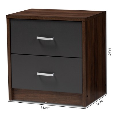 Hansel Modern 2-Drawer Nightstand in Dark Brown and Grey