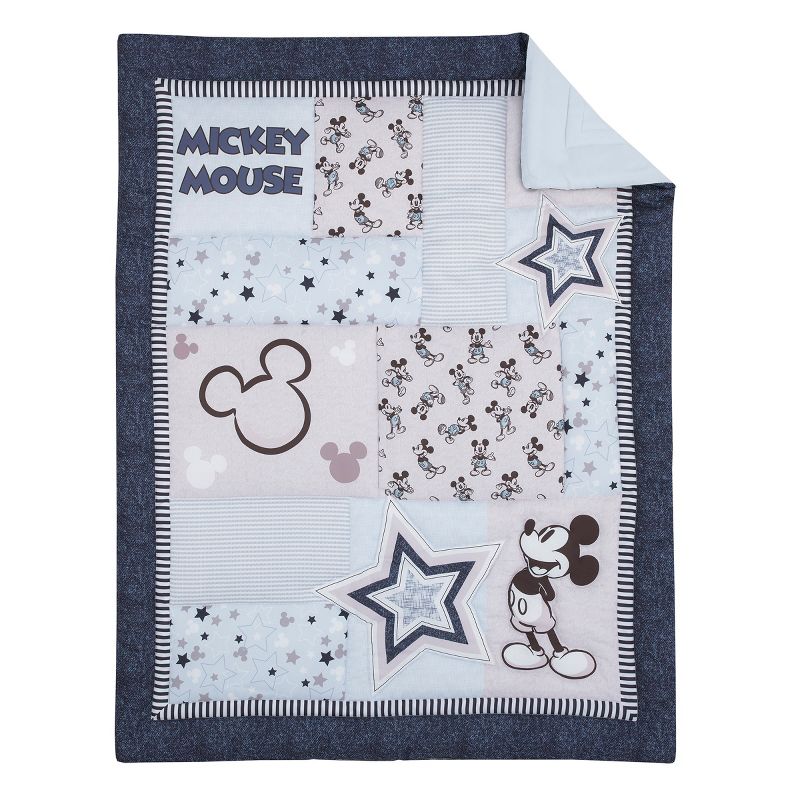 Disney Mickey Mouse - Timeless Mickey Blue, Gray, and White Stars and Icons 3 Piece Nursery Crib Bedding Set, 2 of 9