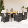 vidaXL Patio Dining Set with Cushions Outdoor Garden Furniture Poly Rattan - Black and cream 74.8" table length 6-piece - 2 of 4