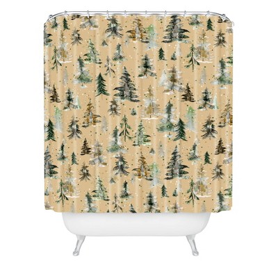 Ninola Design Watercolor Pine Spruces Christmas Shower Curtain Beige - Deny Designs