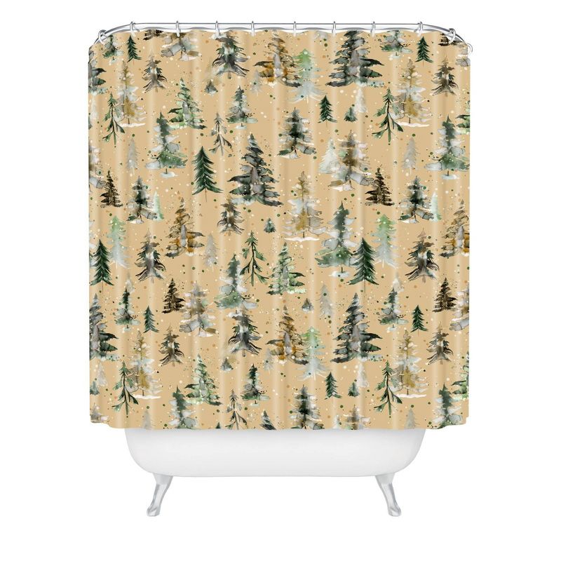 Ninola Design Watercolor Pine Spruces Christmas Shower Curtain - Deny Designs, 1 of 5