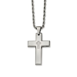 Black Bow Jewelry Stainless Steel Polished Cross with CZ's Necklace - 24 Inch - 1 of 4