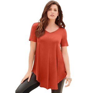 Roaman's Women's Plus Size Ultra Drape V Neck Swing Tunic - 1 of 4