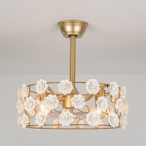 Rennnsan Lioraen 20" W 4 - Light Drum Camellia Flower Ceramic French Country Dimmable Ceiling Fan in Gold - 1 of 4