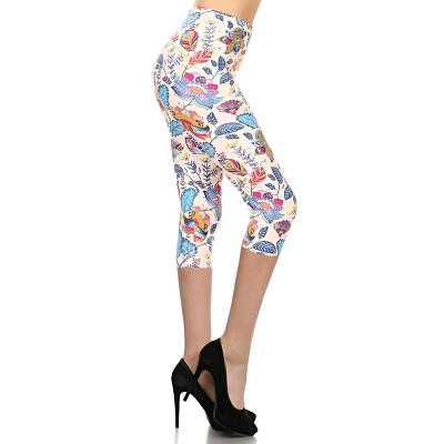 Slickblue Floral Printed Lined Knit Capri Leggings, Elastic Waistband, Stretch Fit, Comfortable Multi-Color, One Size