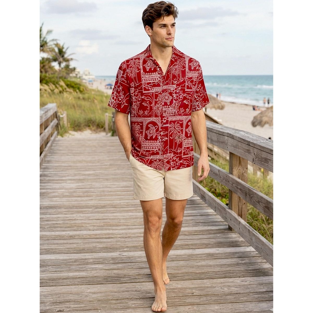 LA LEELA Mens Hawaiian Shirts Short Sleeve Button Down Shirt Mens Tropical Shirts Casual Vacation Summer Party Caribbean Shirts Funny 5XL Red,Floral - thumbnail 5
