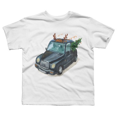 Boy's Design By Humans Christmas Cab By ValerieShephard T-Shirt