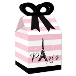 Big Dot of Happiness Paris, Ooh La La - Square Favor Gift Boxes - Paris Themed Baby Shower or Birthday Party Bow Boxes - Set of 12