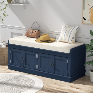 Storage bench w/4 Doors and Adjustable Shelves,ShoeBench w/Removable Cushion & Seating for Entryway Living Room Hallway Bedroom - 1 of 4