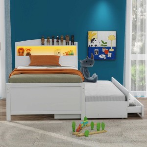 SeaCamel White Twin Platform Bed - LED Headboard, Trundle, 3 Storage Drawers for Bedroom/Kids' Room - 1 of 4