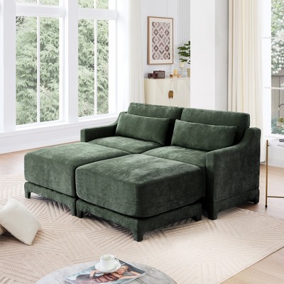 ModernLuxe Chenille Fabric Sofa with Ottoman & Lumbar Pillows, Ergonomic Sofa Couch for Living Room/Bedroom, Beige/Sky Blue/Green (2-4 Seats)