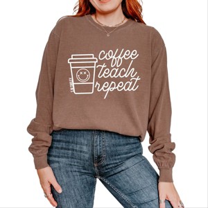 Simply Sage Market S.W.Smiley Coffee Teach Repeat Garment Dyed Long Sleeve - 1 of 4