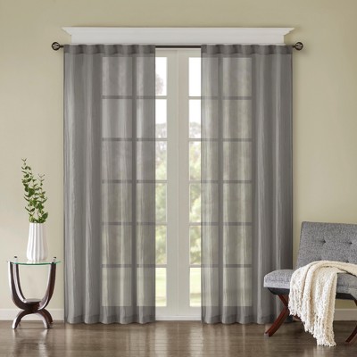 Gray Sheer Polyester Ground Length Window Drapes