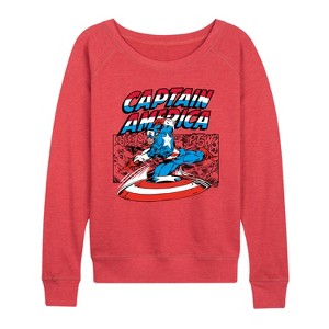 Women's - Marvel - Captain America Burst Lightweight French Terry Wide Neck Long Sleeve Graphic Shirt - 1 of 3