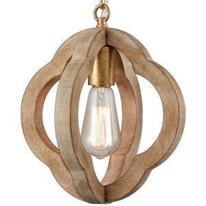 Claxy Farmhouse Brown Wooden Pendant Light Fixture Antiqued Gold Finish - 1 of 4