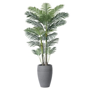 DR.Planzen 8ft UV Resistant Artificial Palm Tree with Grey Tall Planter, Fake Palm Plant for Indoor Outdoor Home Decor Office House Decor - 1 of 4