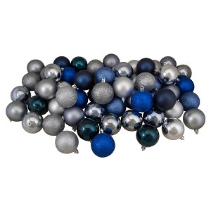 Northlight 60ct Shatterproof 3-Finish Christmas Ball Ornament Set 2.5" - Blue/Gray - 1 of 4