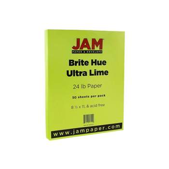 JAM Paper Smooth Colored Paper 24 lbs. 8.5" x 11" Ultra Lime Green 50 Sheets/Pack (104034A)