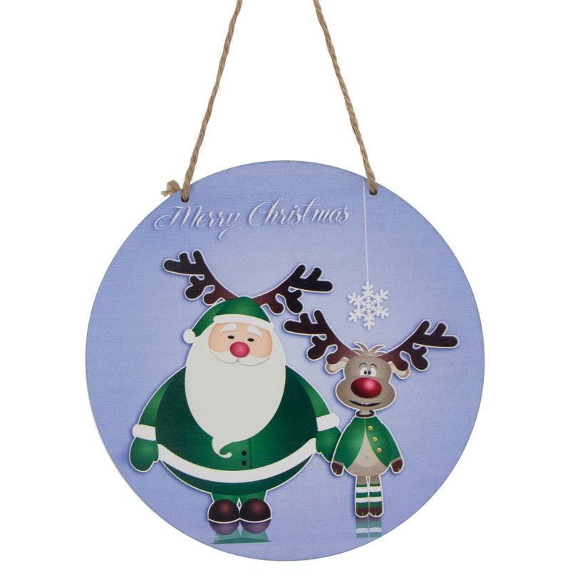 Northlight 8" Blue and Green Santa and Reindeer "Merry Christmas" Disc Ornament, 1 of 6