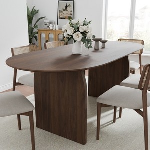 Wooakway 30"H Oval Wood Dining Table Kitchen Table Conference Table with Double Pedestal - 1 of 4