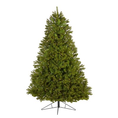 Nearly Natural 7-ft Cambridge Spruce Flat Back Artificial Christmas Tree with 500 Warm White (Multifunction) LED Lights and 960 Bendable Branches
