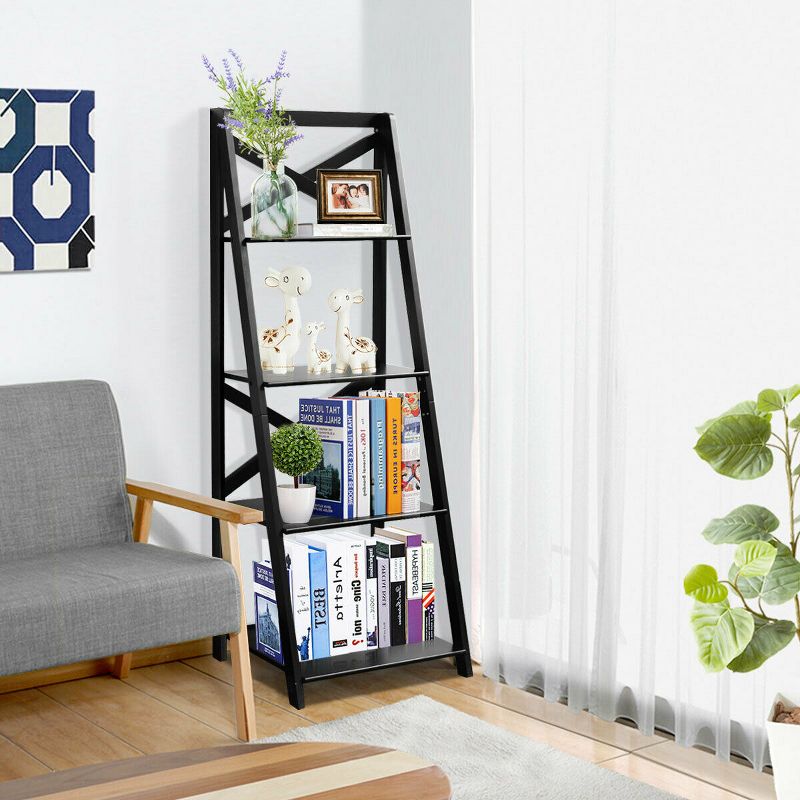 2 Pcs 4-Tier Ladder Shelf Bookshelf Bookcase Storage Display Leaning Home Office, 3 of 9