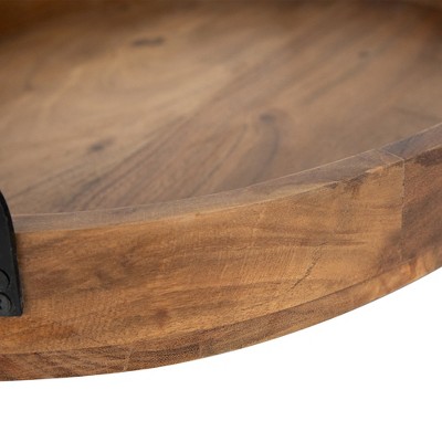Set of 3 Acacia Wood Trays with Metal Handles