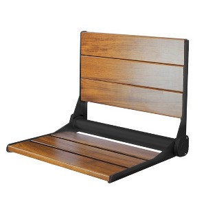 Home Aesthetics 18" ADA Compliant Folding Teak Wood Shower Bench Seat Medical Wall Mount Black - 1 of 4