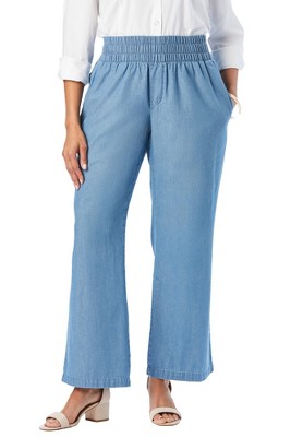 Jessica London Women's Plus Size Chambray Wide Leg Pant