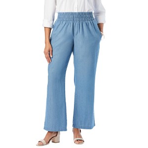 Jessica London Women's Plus Size Chambray Wide Leg Pant - 1 of 4