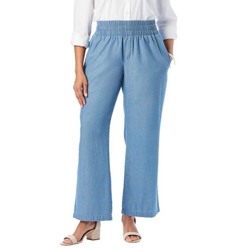 Jessica London Women's Plus Size Chambray Wide Leg Pant - 16 W, Blue