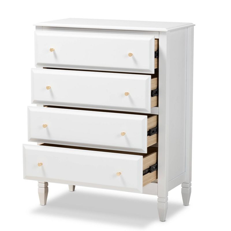 4 Drawer Naomi Wood Bedroom Chest White/Gold - Baxton Studio, 3 of 10