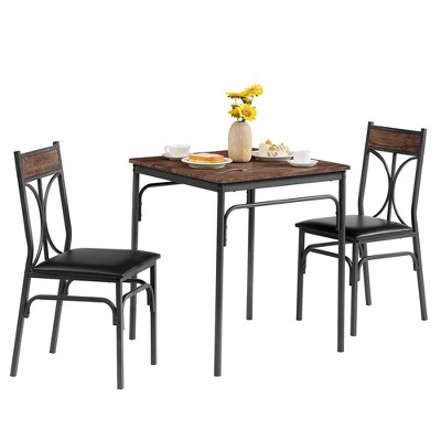 VECELO 5/3-Piece Indoor Modern Rectangular Table Kitchen, Dinette, Breakfast Nook, Dining Set For 4/2, Retro Brown