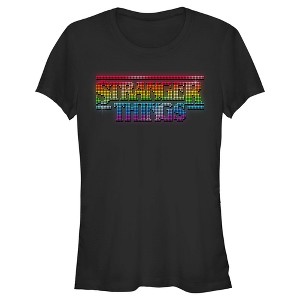 Juniors Womens Stranger Things Sparkling Rainbow Logo T-Shirt - 1 of 4