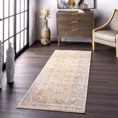 Jacquie Gold and Ivory Synthetic Oriental Runner Rug