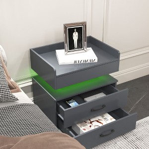 CAVINAS On-Trend Nightstand with Adjustable LED Lights & 2 Drawers,Versatile MDF Bedside Table,Coffee Table & End Table for Bedroom - 1 of 4