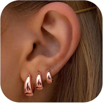 3Pairs Gold Hoop Earrings Set for Women Chunky Gold Silver Earring 14K Gold Filled Small Huggie Hoops Lightweight Tiny