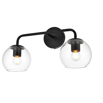 Modern Black Iron and Clear Glass 2-Light Wall Sconce