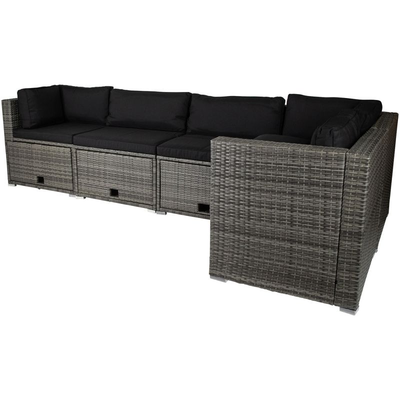 Northlight Taupe Outdoor Wicker Lounge Sectional Set with Coffee Table and Glass Top, 3 of 8