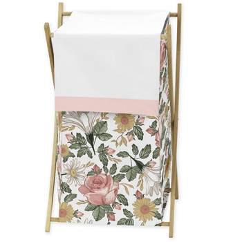 Sweet Jojo Designs Girl Laundry Hamper Vintage Floral Pink Green and Yellow