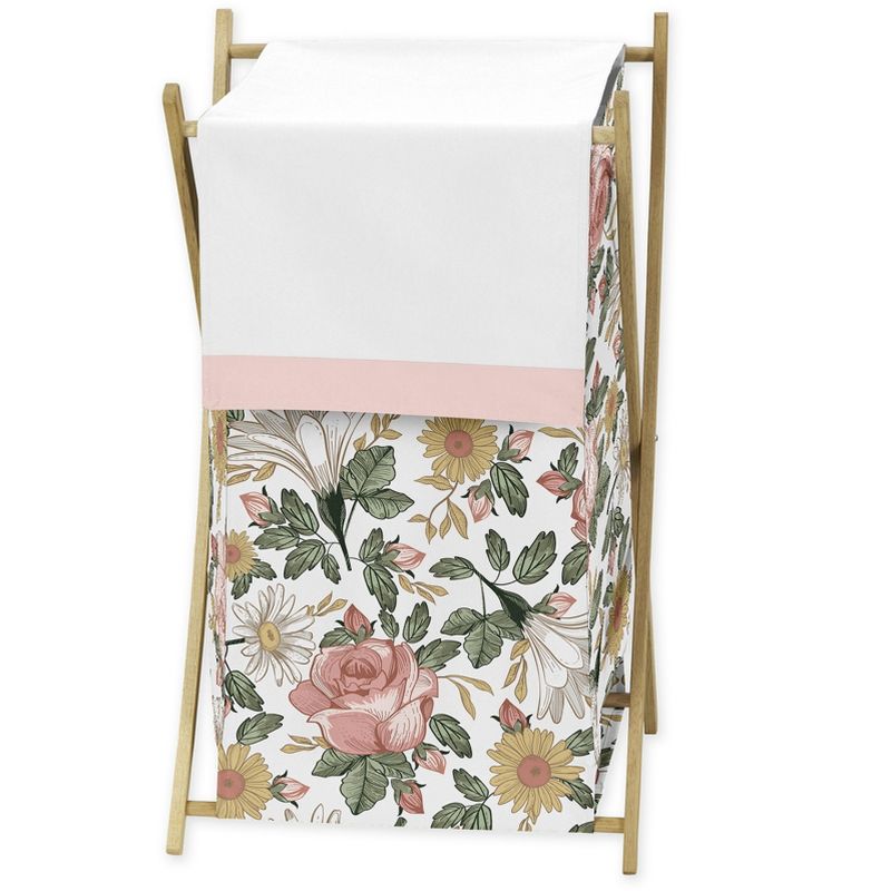 Sweet Jojo Designs Girl Laundry Hamper Vintage Floral Pink Green and Yellow, 1 of 6