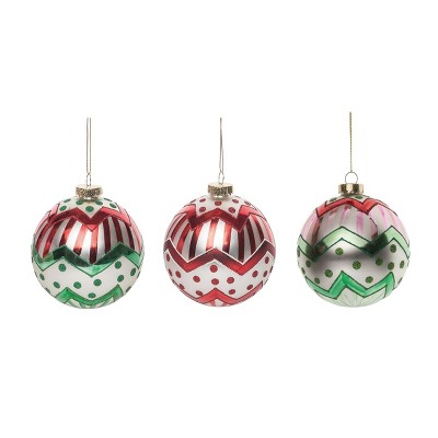 Transpac Glass 4.5 in. Multicolored Christmas Merry Round Ornament Set of 3