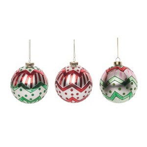 Transpac Glass 4.5 in. Multicolored Christmas Merry Round Ornament Set of 3 - 1 of 2