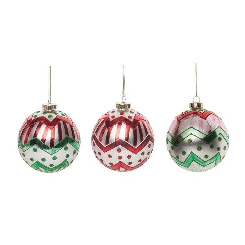 Transpac Glass 4.5 In. Multicolored Christmas Merry Round Ornament Set ...