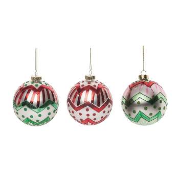Transpac Glass 4.5 in. Multicolored Christmas Merry Round Ornament Set of 3