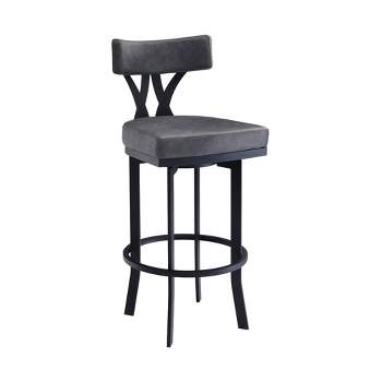 26" Natalie Faux Leather Metal Counter Height Barstool Gray/Black - Armen Living